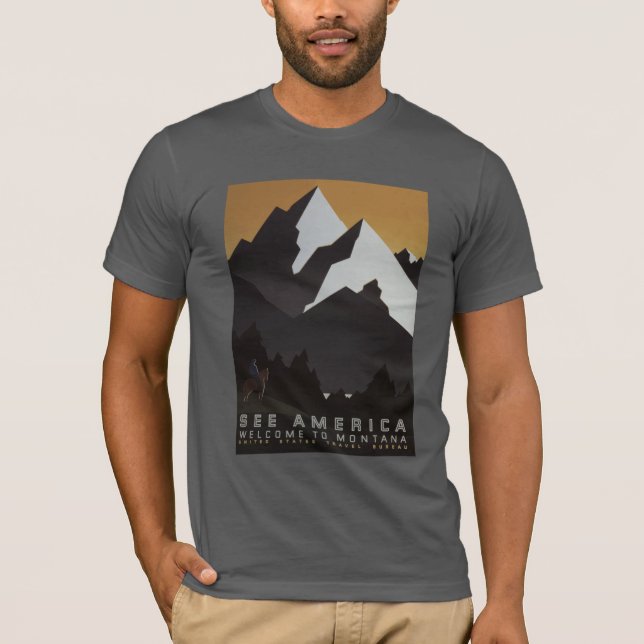 Amerika Vintag Montana Reiseplakat T-Shirt (Vorderseite)