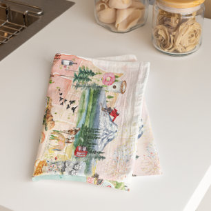 Amerika   Watercolor Illustriert USA Map Geschirrtuch