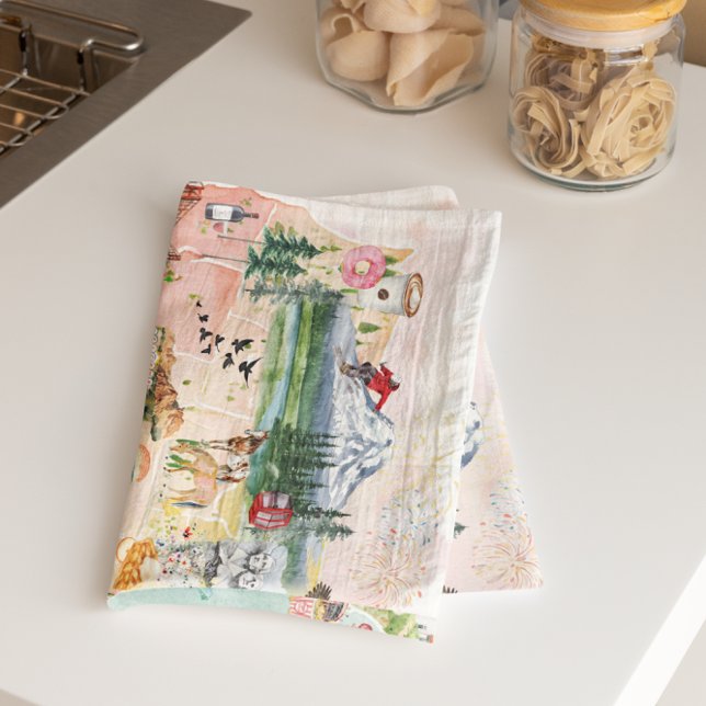 Amerika | Watercolor Illustriert USA Map Geschirrtuch (Von Creator hochgeladen)