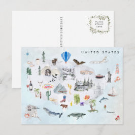 Amerika | Watercolor Illustriert USA Map Postkarte
