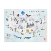 Amerika | Watercolor Illustriert USA Map