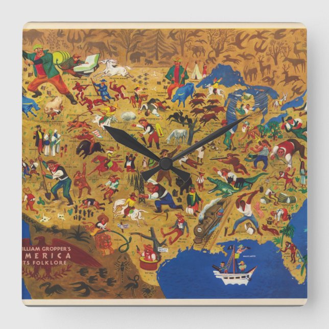 Amerika William-Groppers - Cartoon-Folklore Quadratische Wanduhr (Vorderseite)