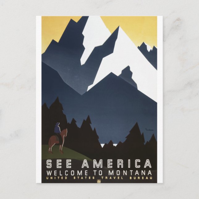Amerika Willkommen bei Montana Vintage Reise Postkarte (Vorderseite)
