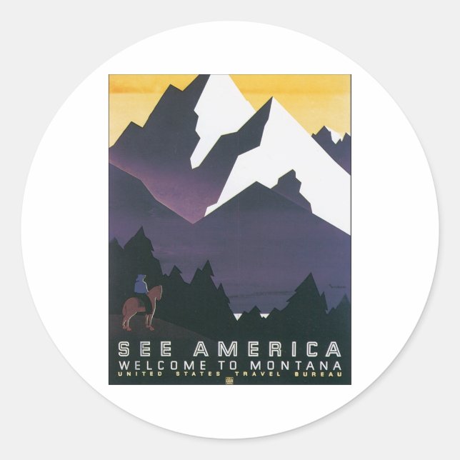 Amerika Willkommen in Montana Runder Aufkleber (Vorderseite)