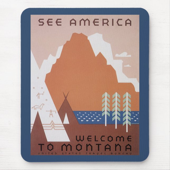 Amerika Willkommen in Montana, Vintage Travel Mousepad (Vorne)