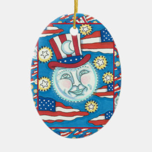 AMERIKANA FOLKART PATRIOTISCHER MANN IM MUND KERAMIK ORNAMENT