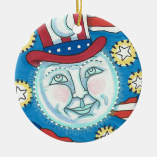 AMERIKANA FOLKART PATRIOTISCHER MANN IM MUND KERAMIK ORNAMENT