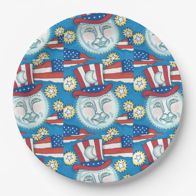 AMERIKANA FOLKART PATRIOTISCHER MANN IM MUND PAPPTELLER (Vorderseite)