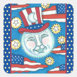 AMERIKANA FOLKART PATRIOTISCHER MANN IM MUND QUADRATISCHER AUFKLEBER