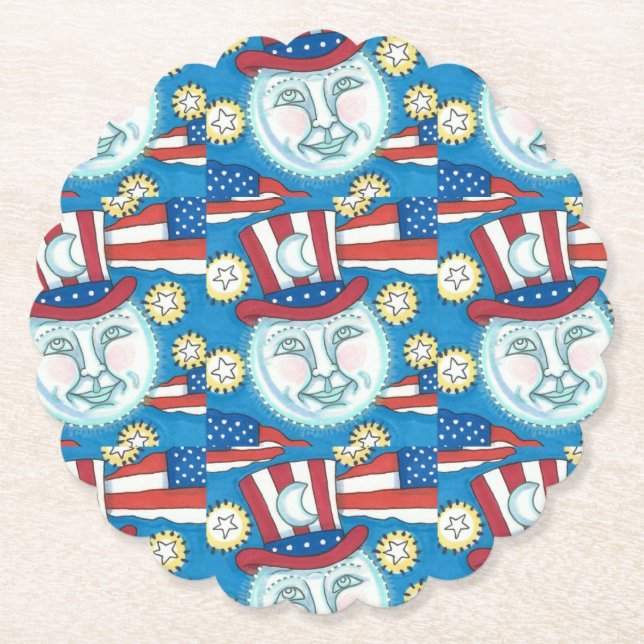AMERIKANA FOLKART PATRIOTISCHER MANN IM MUND UNTERSETZER (Vorderseite)