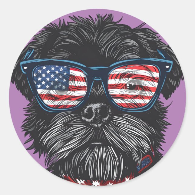 Amerikaner 4. Juli Hund Runder Aufkleber (Vorderseite)