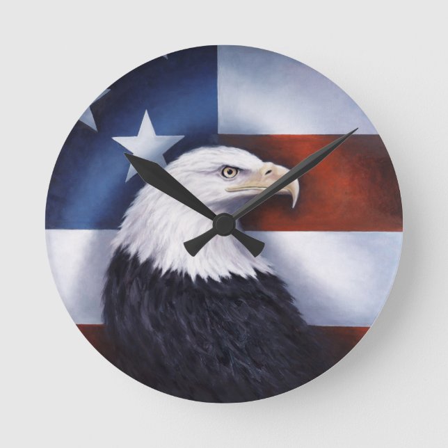 Amerikaner Eagle und Flagge Runde Wanduhr (Vorderseite)