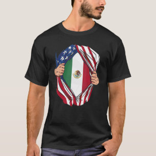 Amerikaner mit mexikanischer Roots-Flagge der USA T-Shirt