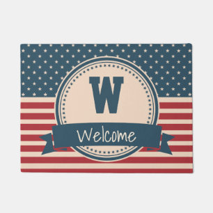 Amerikaner spielt patriotisches Flaggenmonogramm Fußmatte
