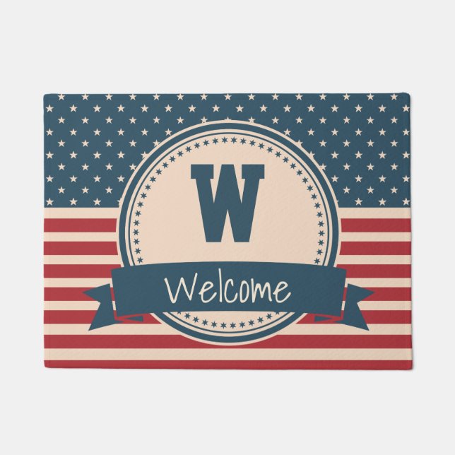 Amerikaner spielt patriotisches Flaggenmonogramm Fußmatte (Vorderseite)