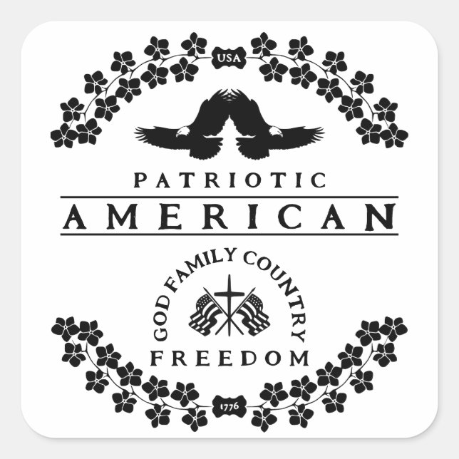 AMERIKANER | USA 1776 | FREIHEIT DER GOTT FAMILIE QUADRATISCHER AUFKLEBER (Vorderseite)