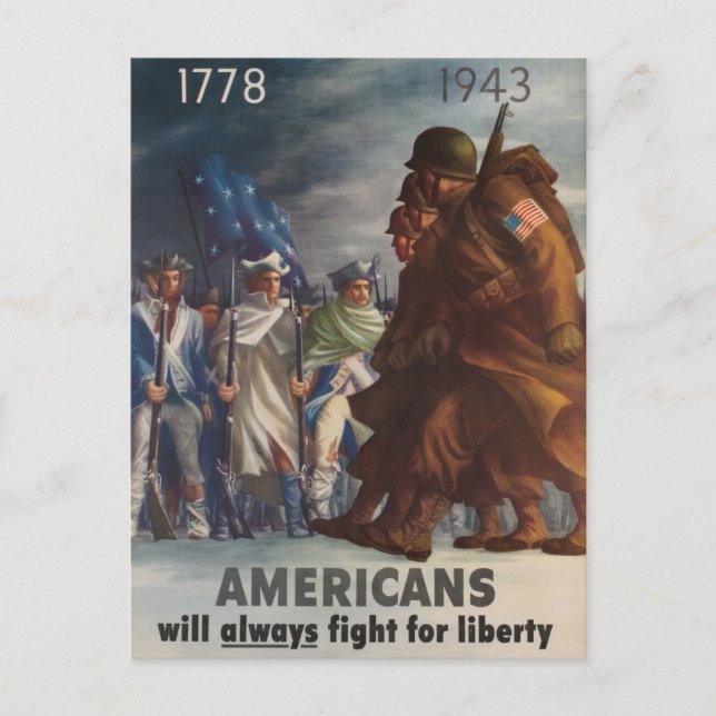 Amerikaner werden immer für Freiheit kämpfen 1778  Postkarte (Vorderseite)