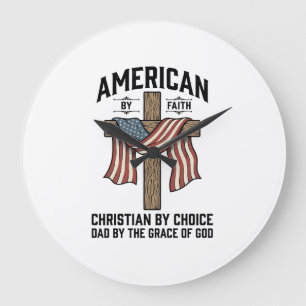 Amerikanisch durch Glauben Christlicher Vater Patr Große Wanduhr