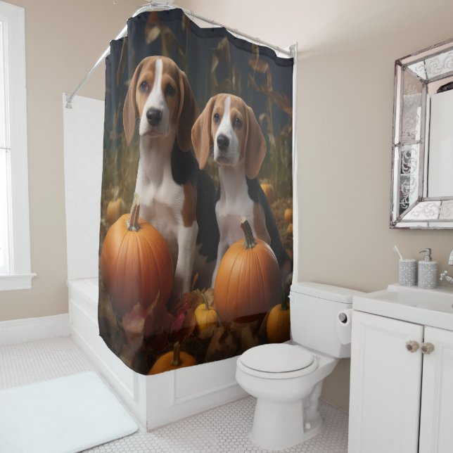 Amerikanisch-englischer Foxhound Welpen Herbst Fre Duschvorhang (Beispiel)
