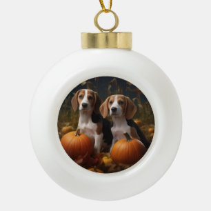 Amerikanisch-englischer Foxhound Welpen Herbst Fre Keramik Kugel-Ornament