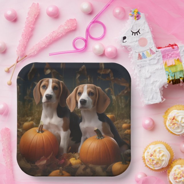 Amerikanisch-englischer Foxhound Welpen Herbst Fre Pappteller (Party)