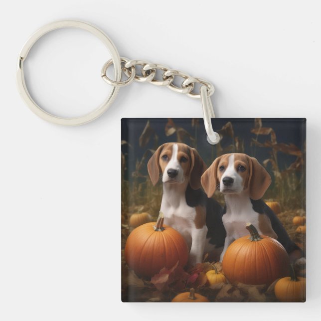 Amerikanisch-englischer Foxhound Welpen Herbst Fre Schlüsselanhänger (Vorderseite)