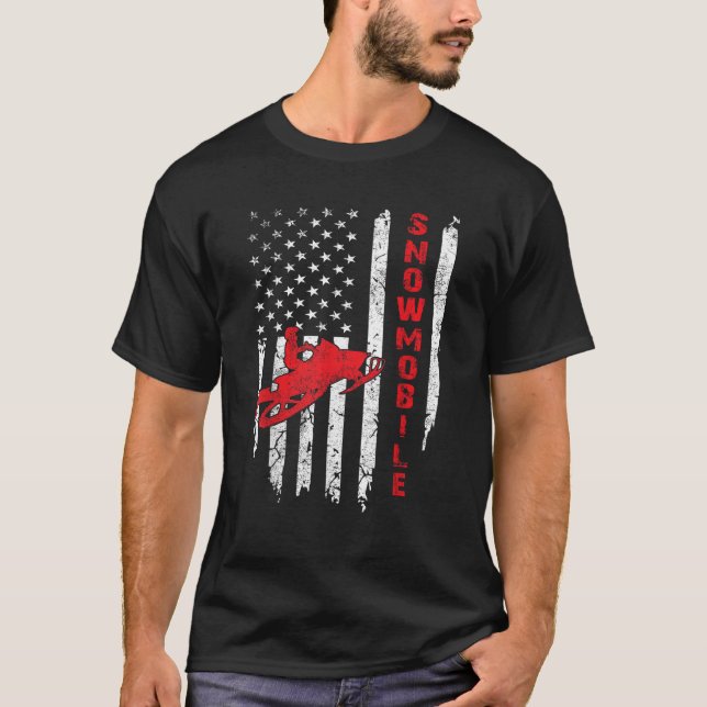 Amerikanisch-Fahne Snowmobiling Snow Snowmobil T-Shirt (Vorderseite)