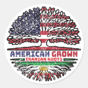 Amerikanisch gewachsen, iranische Wurzeln – Löwe u Runder Aufkleber