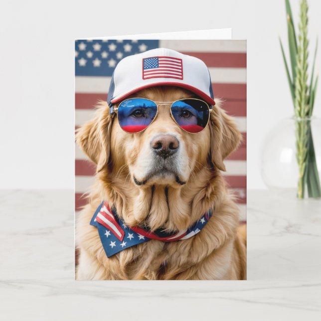 Amerikanisch Patriotisch Golden Retriever Geburtst Karte (Vorderseite)