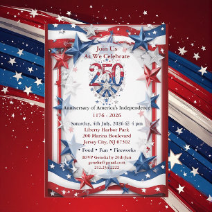 Amerikanische 250-Jahr-Feier Rot-Weiß-Blau-Party Einladung