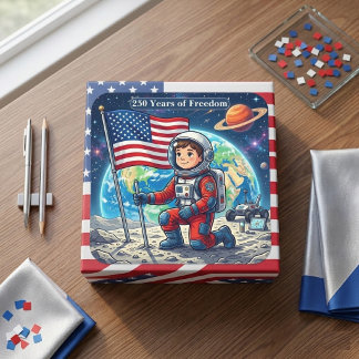 Amerikanische 250 Jahre Freiheitsflagge Astronaute Quadratischer Aufkleber