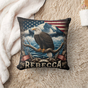 Amerikanische Adler mit Bergkulisse Kissen