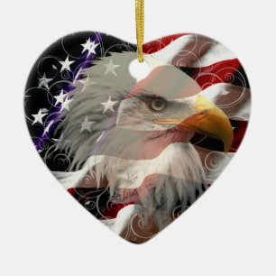 Amerikanische Adlerflagge Herzverzierung Keramik Ornament