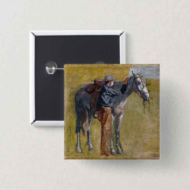 Amerikanische Badlands: Alter Westjunge mit Pferd Button (Vorne & Hinten)