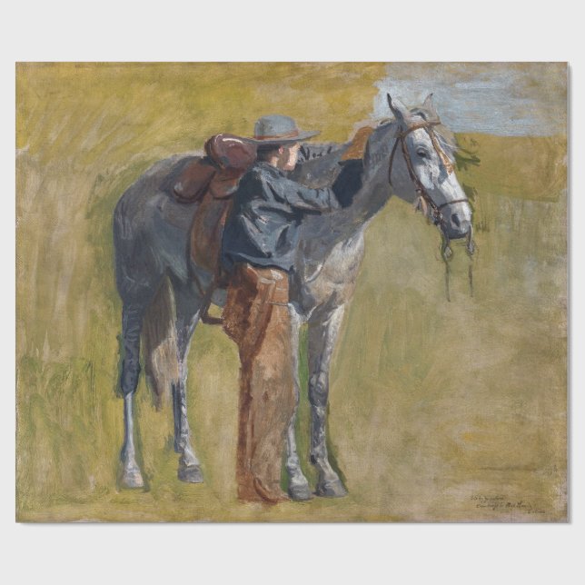 Amerikanische Badlands: Alter Westjunge mit Pferd Geschenkpapier (Flach)