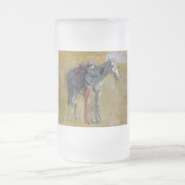 Amerikanische Badlands: Alter Westjunge mit Pferd Mattglas Bierglas