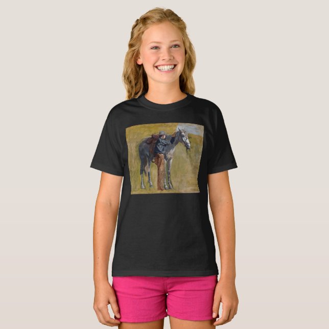 Amerikanische Badlands: Alter Westjunge mit Pferd T-Shirt (Vorne ganz)