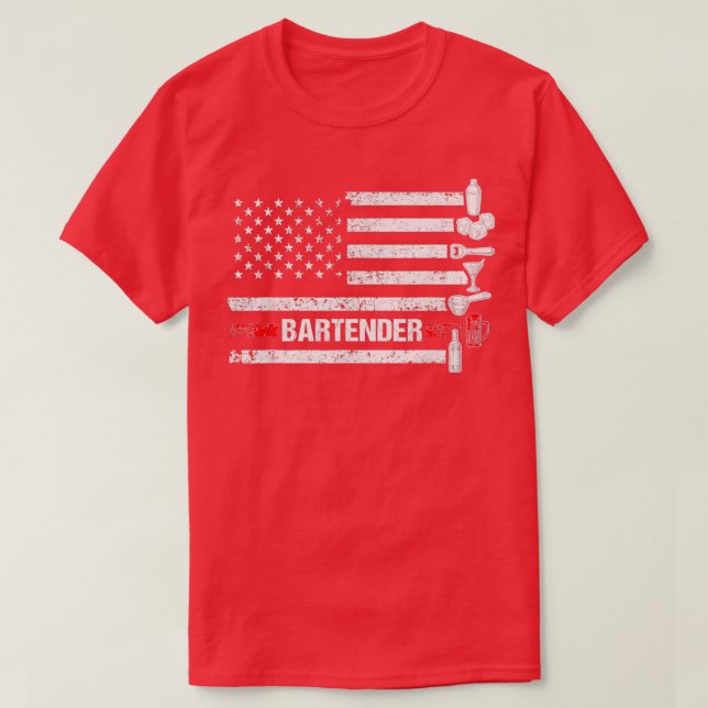 Amerikanische Bar für Flaggensperren Barkeeper 2 T-Shirt (Design vorne)