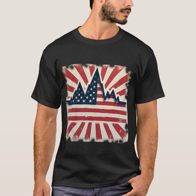 Amerikanische Berge und Sunburst T-Shirt (Vorderseite)