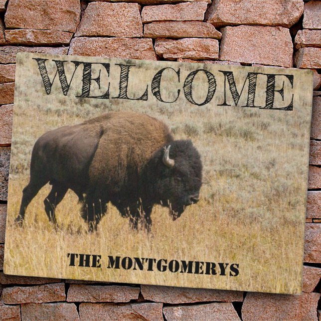 Amerikanische Bison-Grazes im Foto für Wiesengras Fußmatte (door mat on brick)