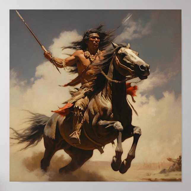 Amerikanische Brave Throwing a Spear von Horseb Poster (Vorne)