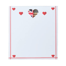 Amerikanische Britische Flagge hört Romantik Notizblock
