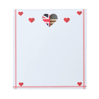 Amerikanische Britische Flagge hört Romantik Notizblock