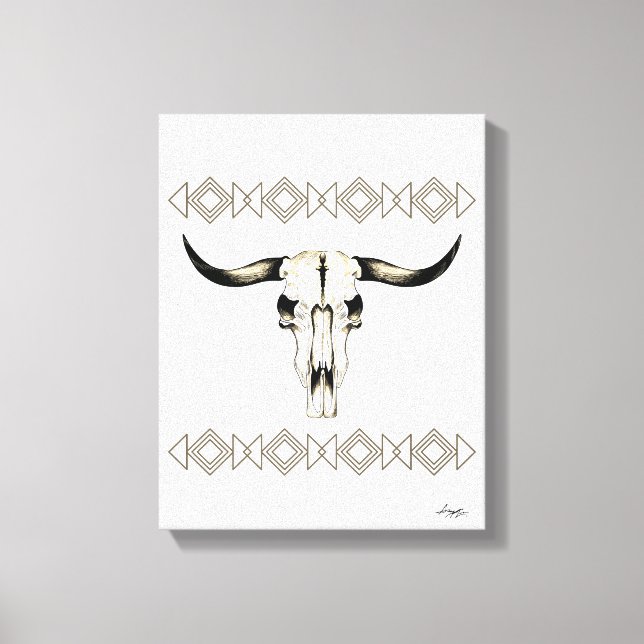 Amerikanische Buffalo Skull Mixed Media Artwork Leinwanddruck (Vorderseite)