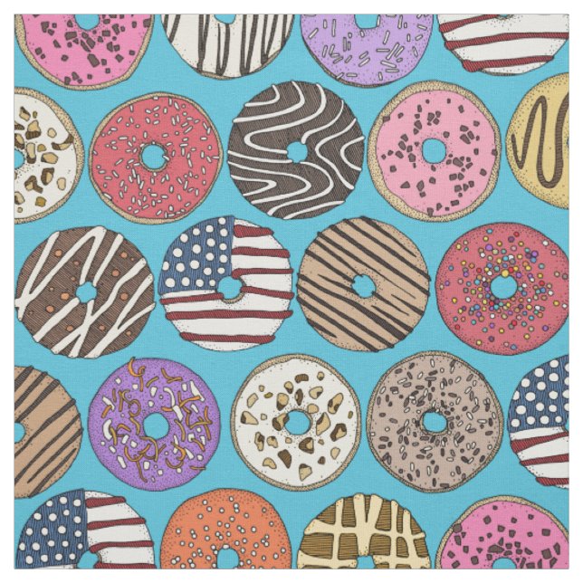 Amerikanische Donuts blau Stoff (Muster)