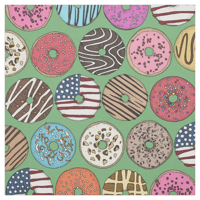 Amerikanische Donuts grün Stoff (Muster)