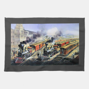 Amerikanische Eisenbahndampf-Motorzüge Küchentuch
