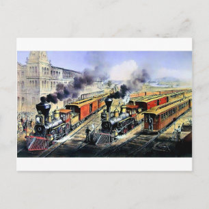 Amerikanische Eisenbahndampflokomotiven-Züge Postkarte
