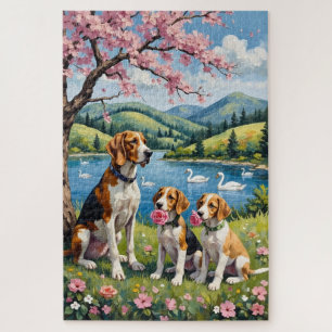 Amerikanische English Foxhound Familienwiese Kunst
