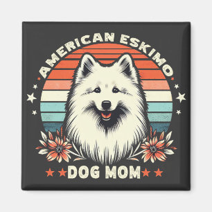 Amerikanische Eskimo-Hunde-Mama in Vintager Stille Magnet
